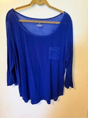 Lane Bryant Acid Wash Royal Blue Scoop Neck Long Sleeve Tee